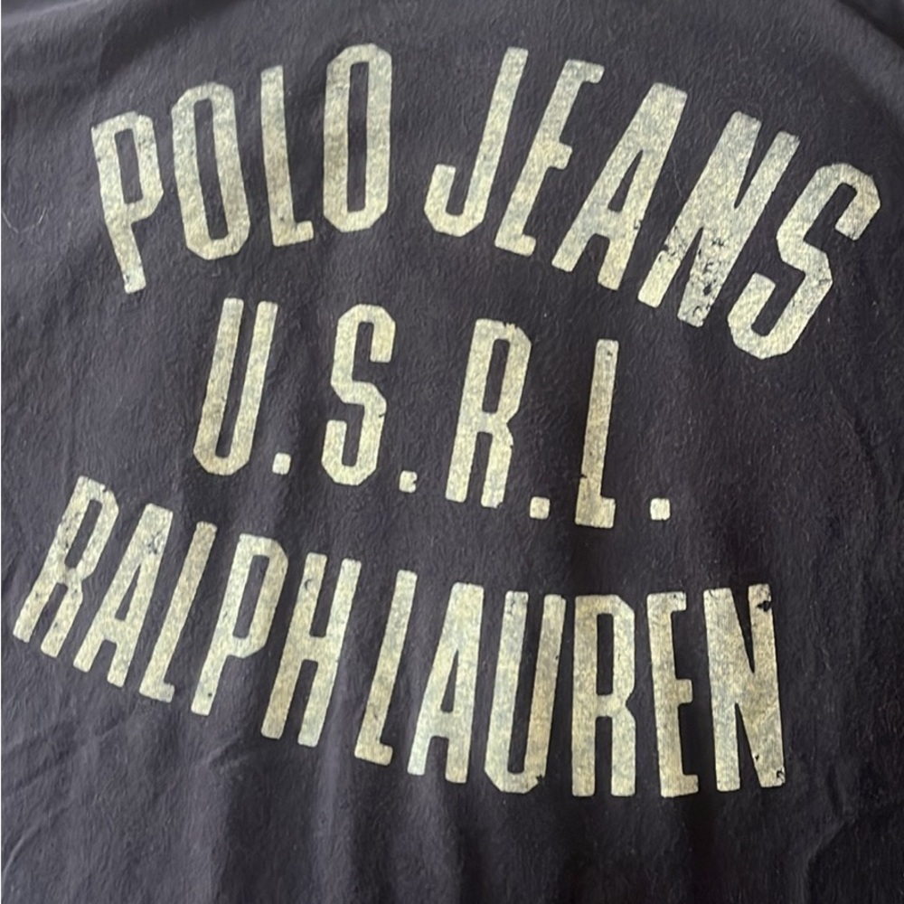 Ralph Lauren Polo Jeans Black Tee with Distressed White Logo